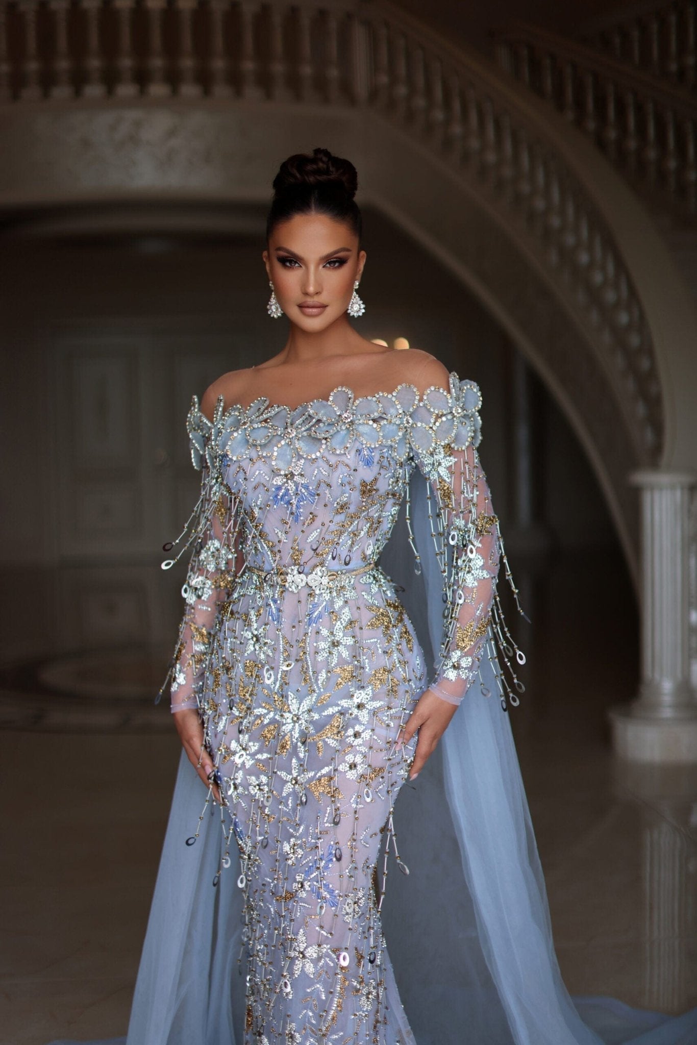 Mai - Nai Baby Blue Dress with Cape - BLINI