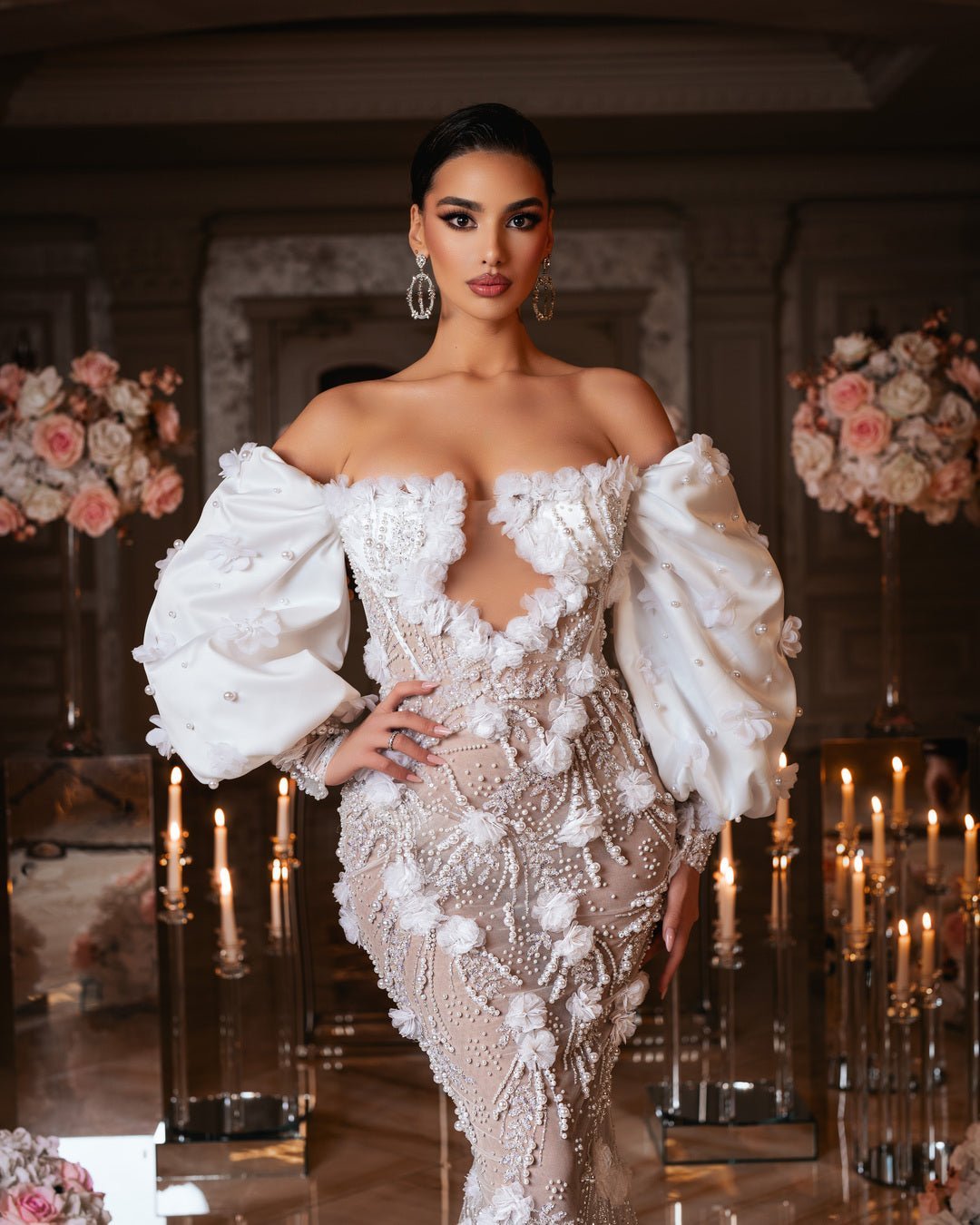 Malyndá Bridal Dress with Pearls and Flowers - BLINI