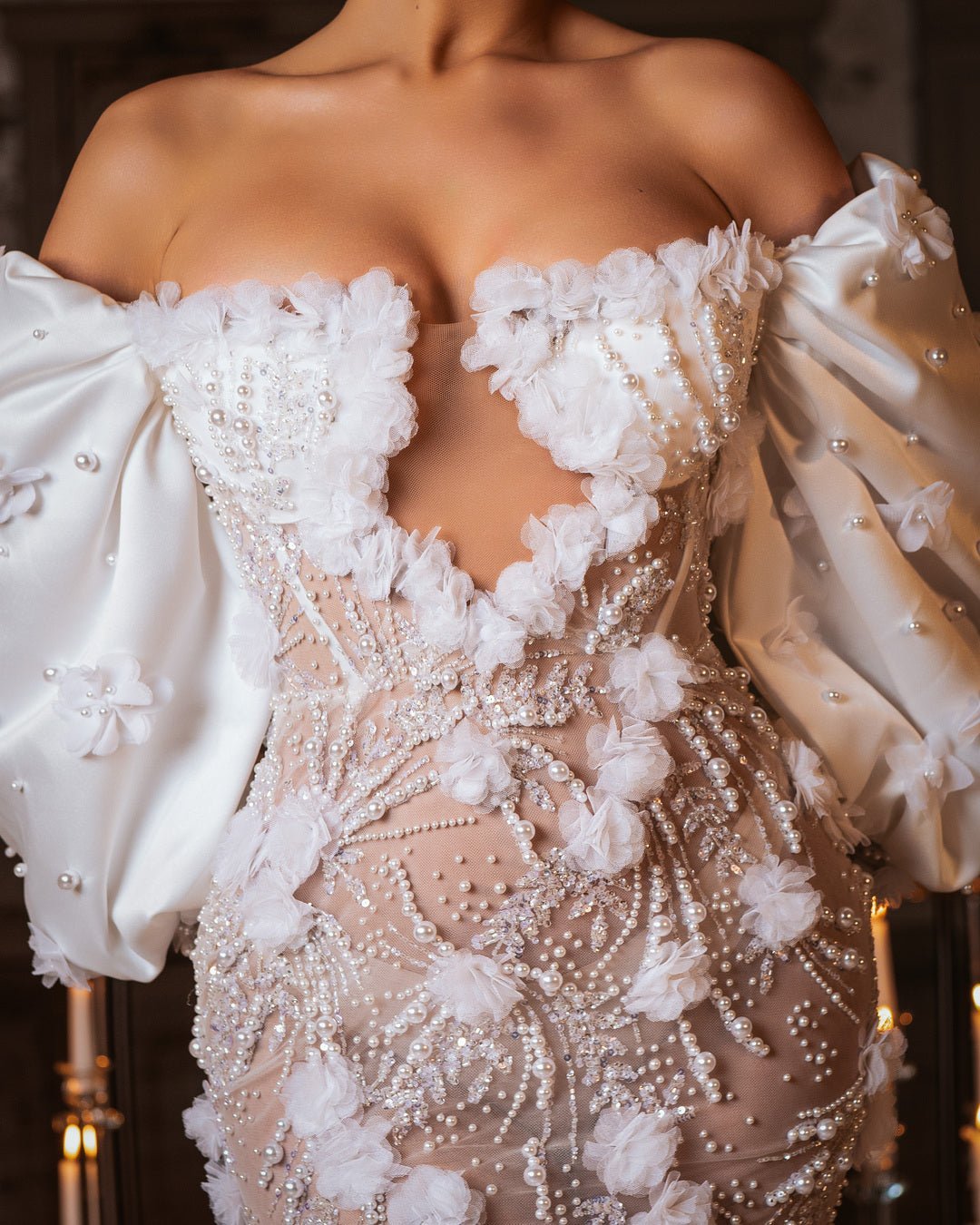 Malyndá Bridal Dress with Pearls and Flowers - BLINI