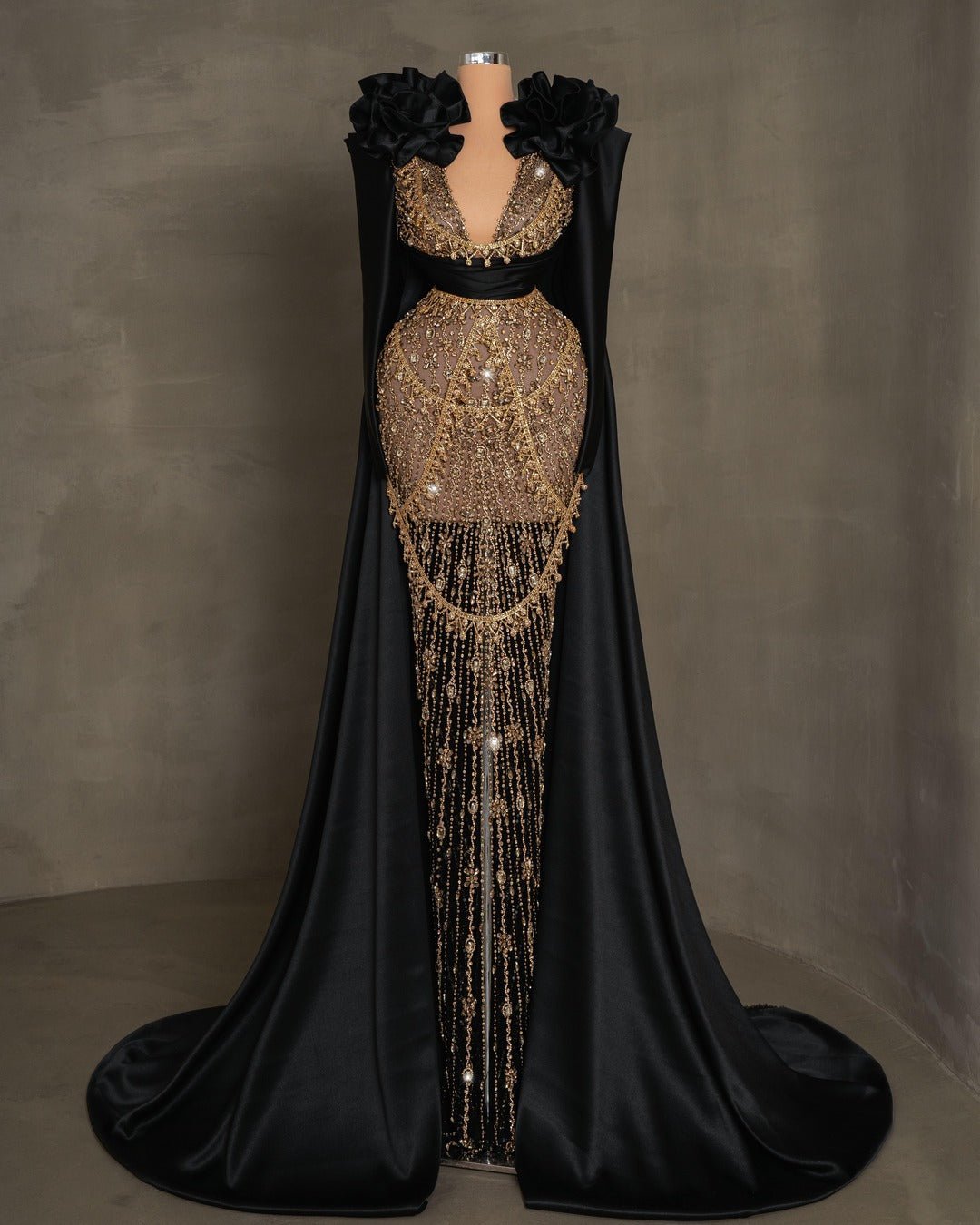 Manasa Black Dress with Gold Stones - BLINI