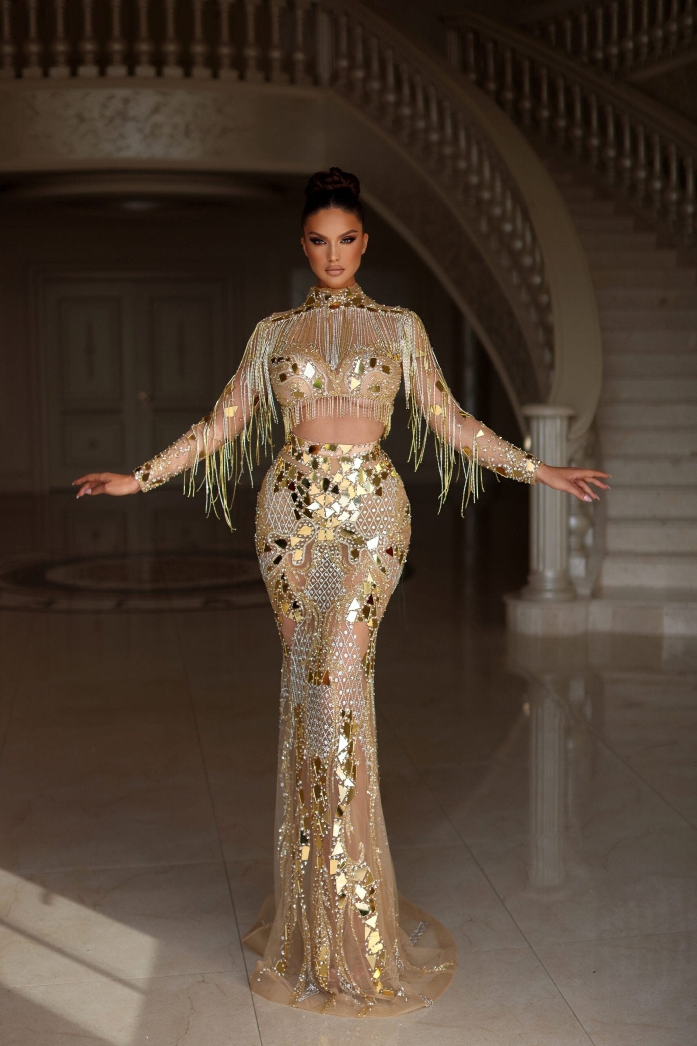 Molina Gold Two Piece Dress with Mirrors - BLINI