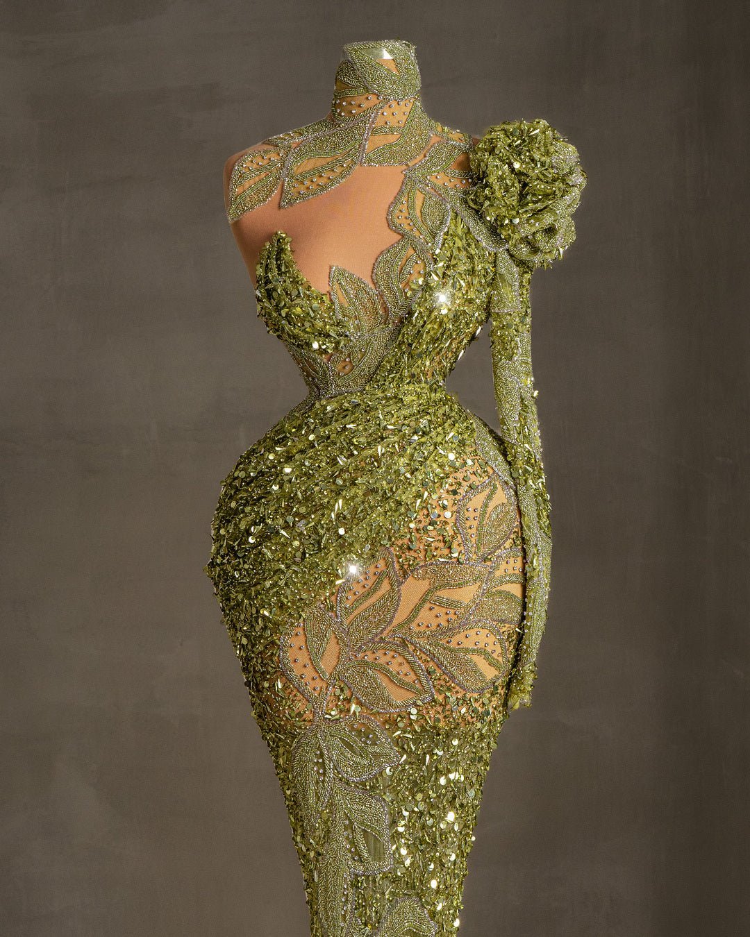 Morphus Light Green Dress with Sequins and Stones - BLINI