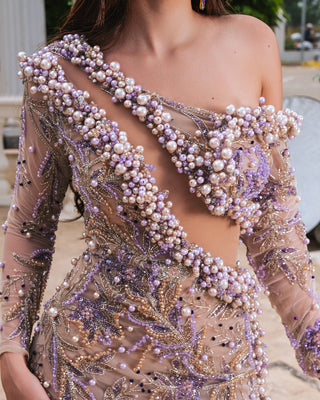 Nadine Purple Dress with Beads and Cut-Outs