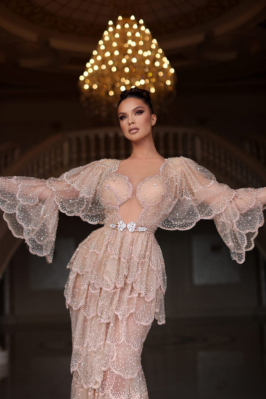 Naomi Beige Dress with Wide Sleeves - BLINI