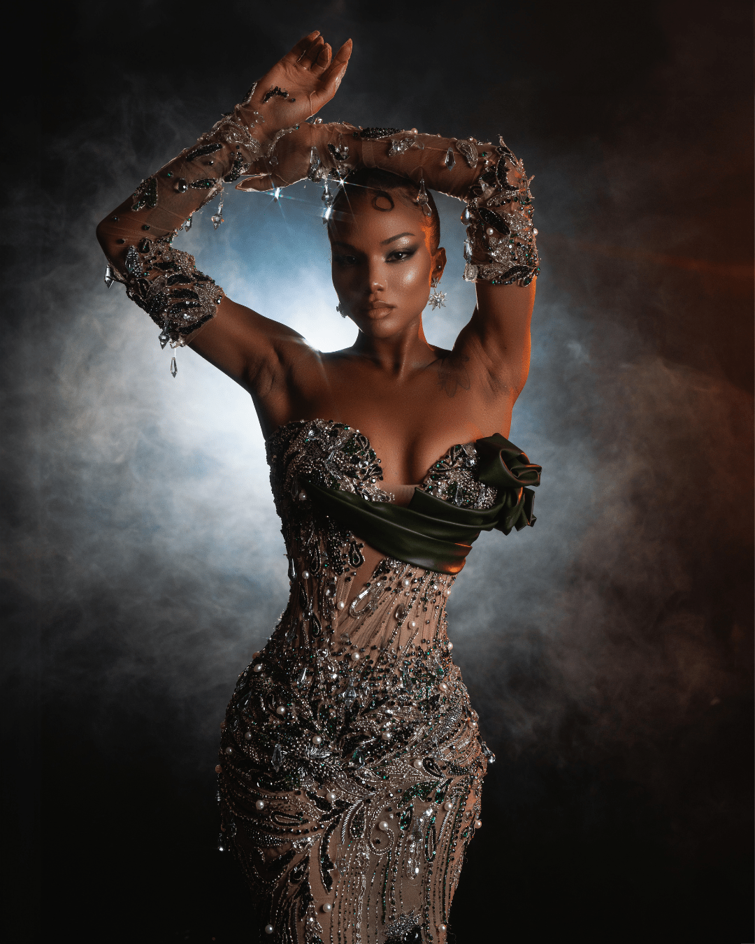 Naria Nude Dress with Crystals and Metallic Leather - BLINI