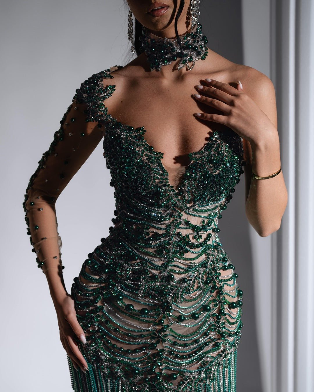 Noémie Green Dress with Tassels and Beads - BLINI