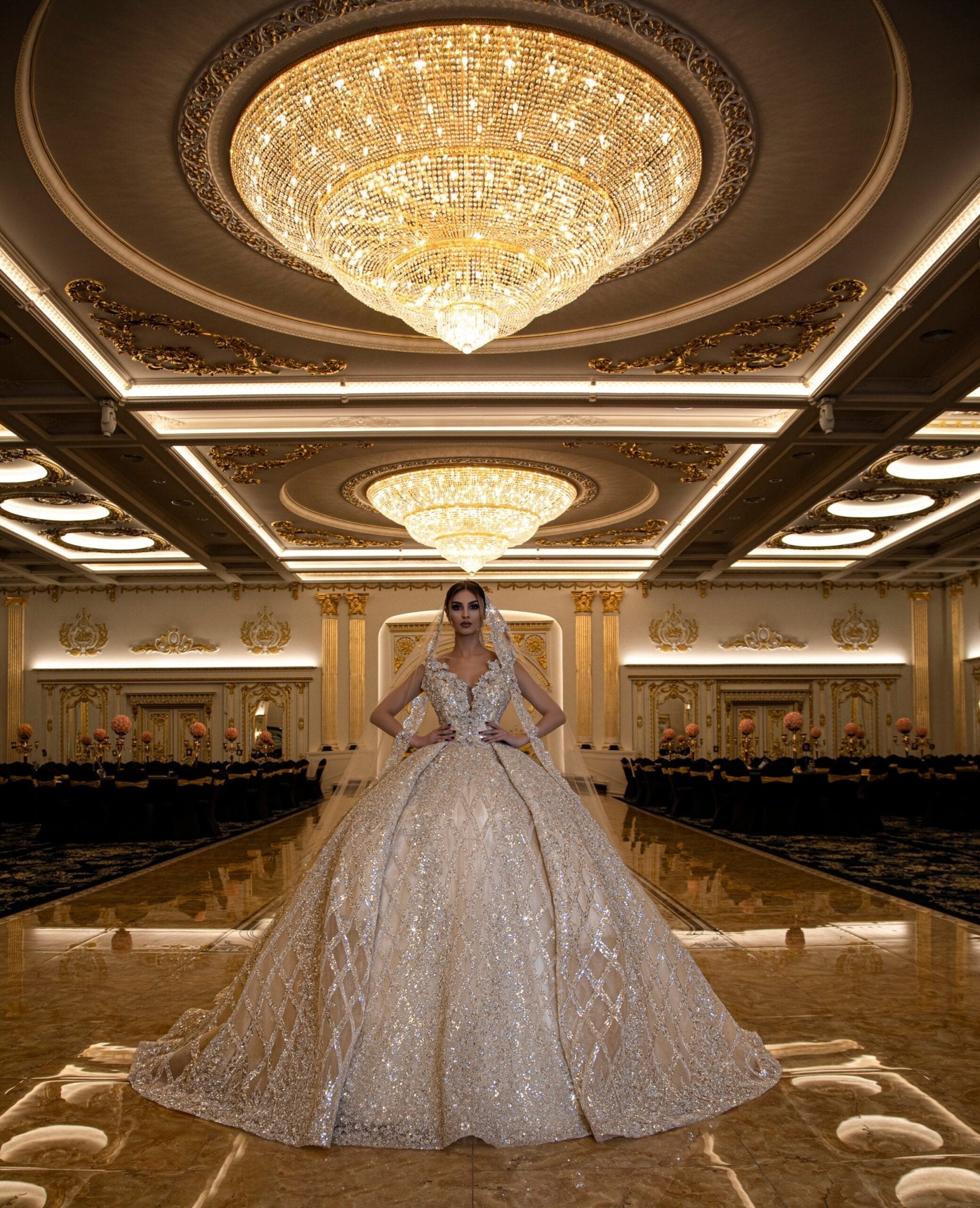 Nora Deep V - Neck White Bridal Gown - BLINI