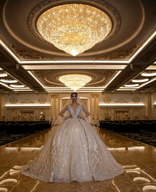 Nora Deep V - Neck White Bridal Gown - BLINI