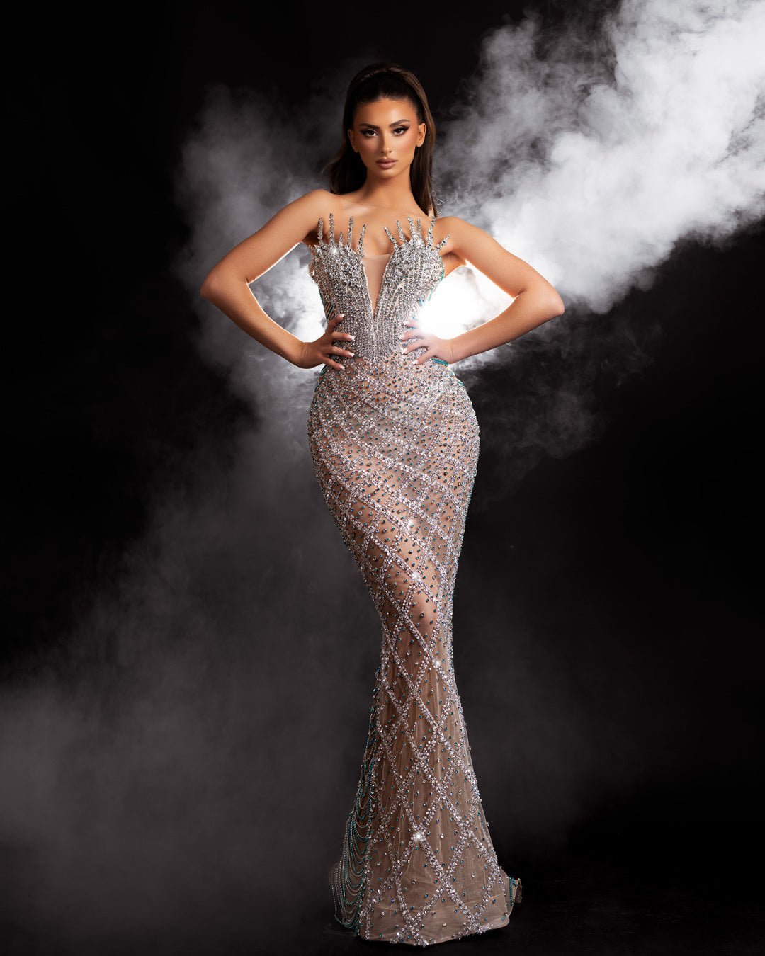 Oceana Sleeveless Silver Dress with Stones - BLINI