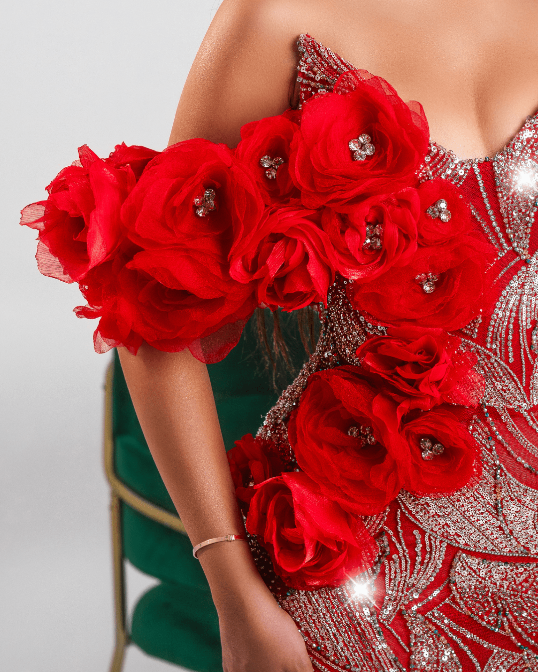 Olesia Red Long Dress with Crystals and Flowers - BLINI