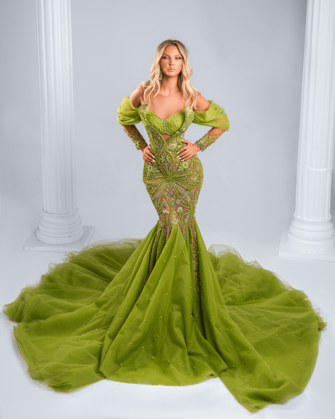 Oloya Green Dress with Crystals and Cut Outs - BLINI
