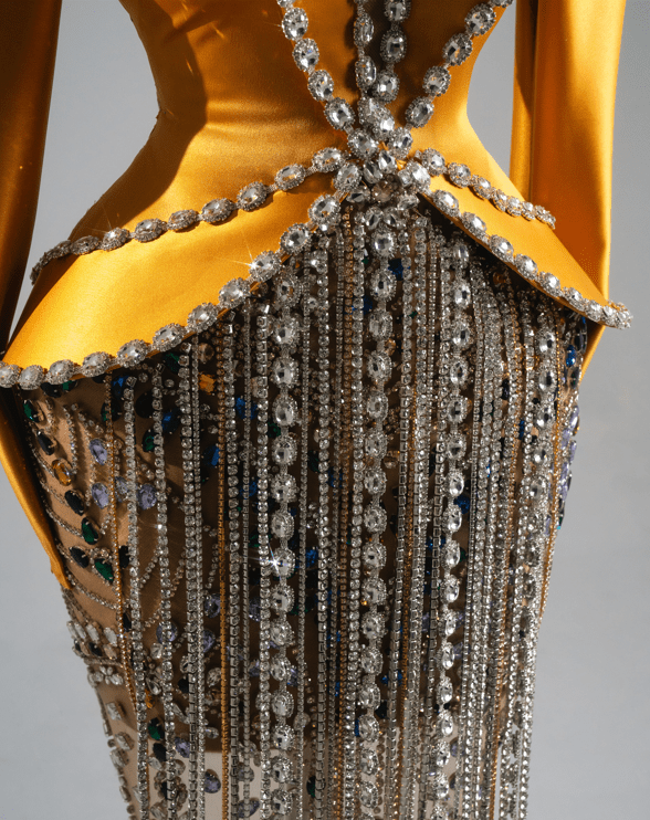 Olya Yellow Dress With Sequined And Satin Fabric - BLINI