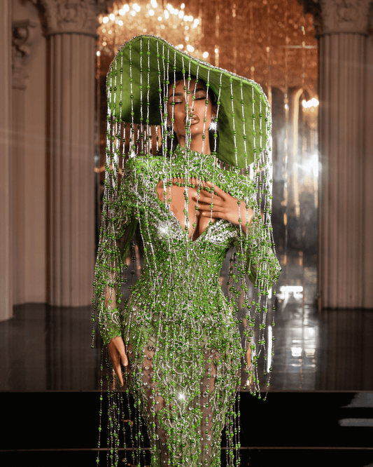 Ondea Green Dress with Crystals and Hat - BLINI