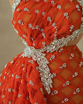 Onesia Orange Dress with Silver Stones