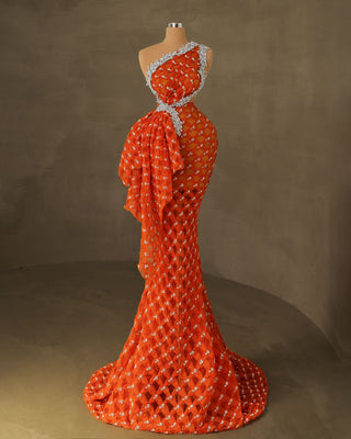 Onesia Orange Dress with Silver Stones