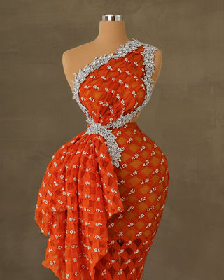 Onesia Orange Dress with Silver Stones