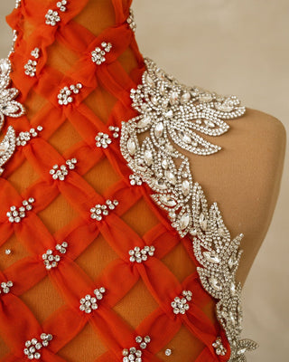 Onisae Orange Dress with Silver Stones