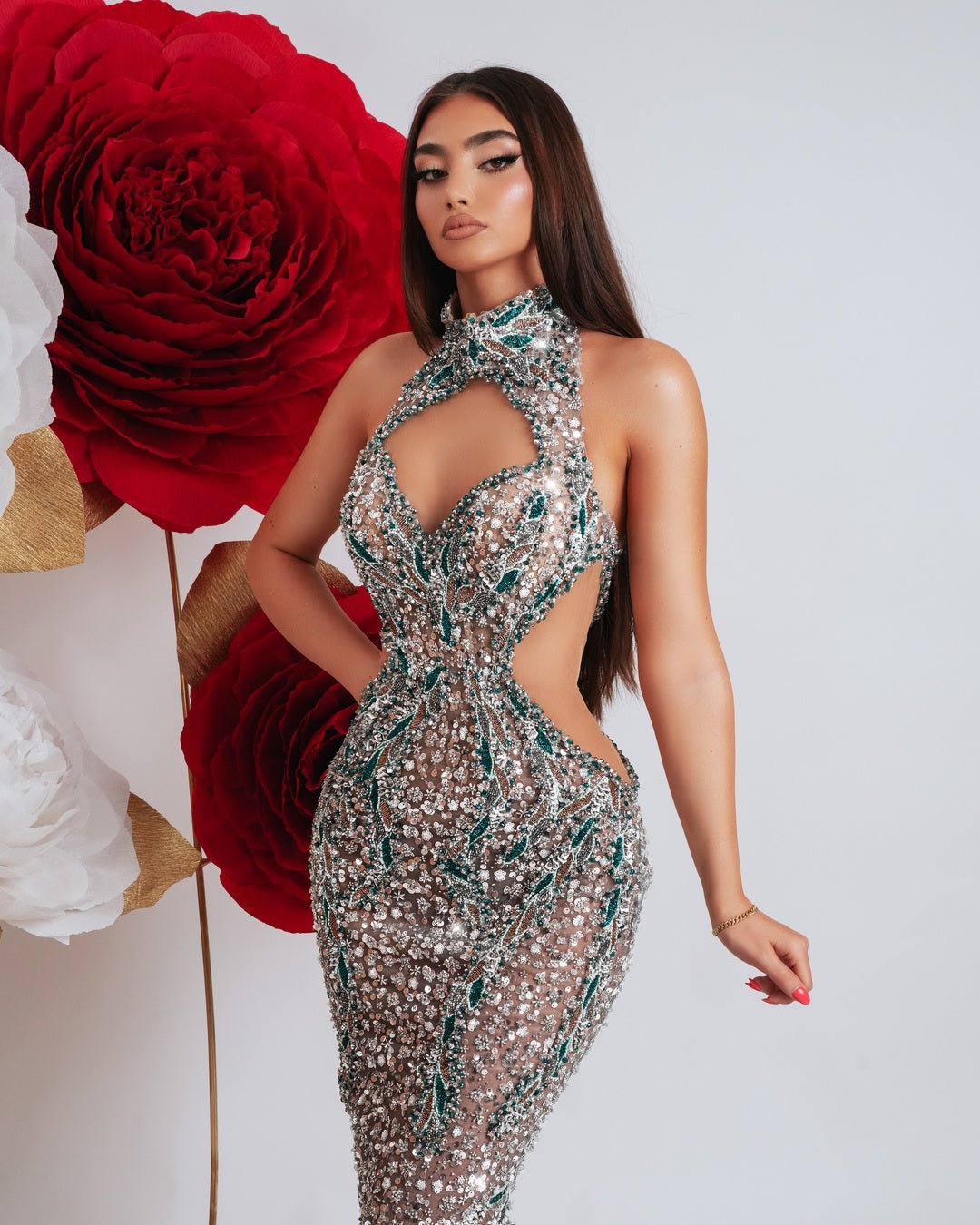 Ornella Silver Dress with Blue Details - BLINI