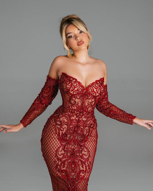 Padma Red Dress with Long Sleeves - BLINI