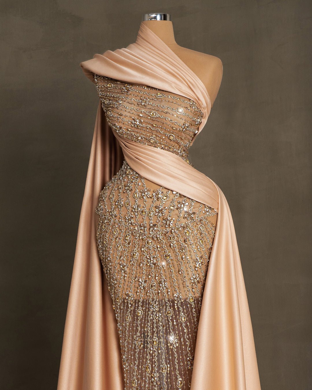 Paulette Champagne Dress Embellished with Stones - BLINI