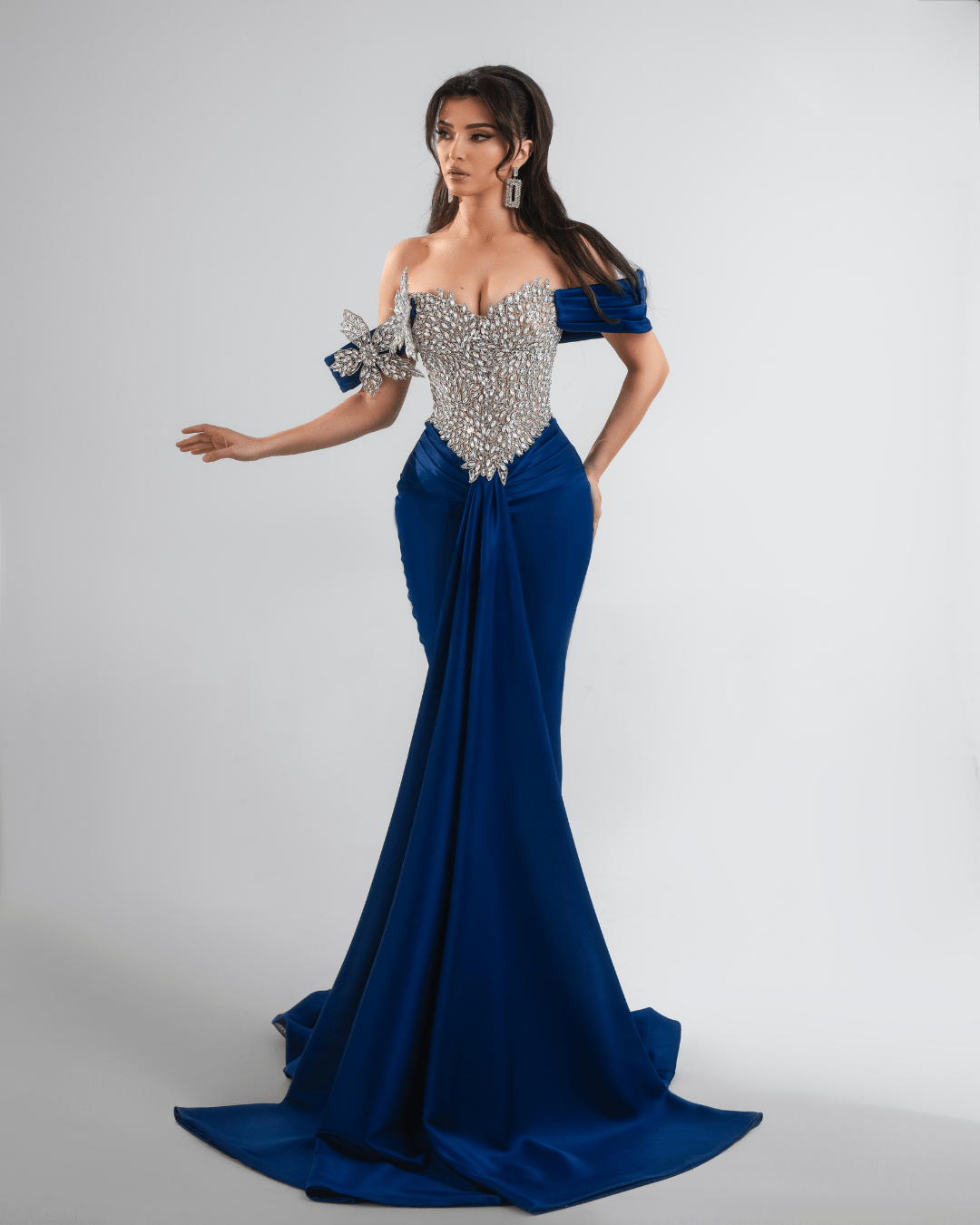Peneia Royal Blue Long Dress with Crystals and Cape - BLINI