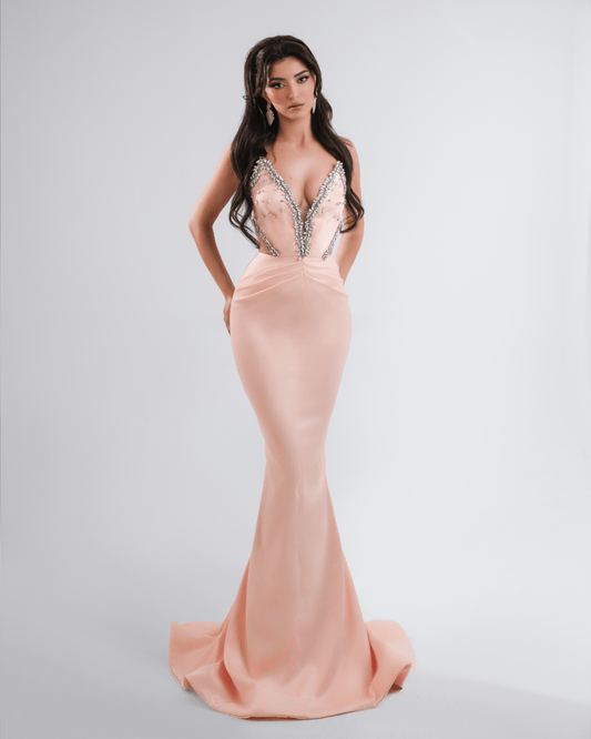 Pesa Pink Long Dress with Crystals - BLINI
