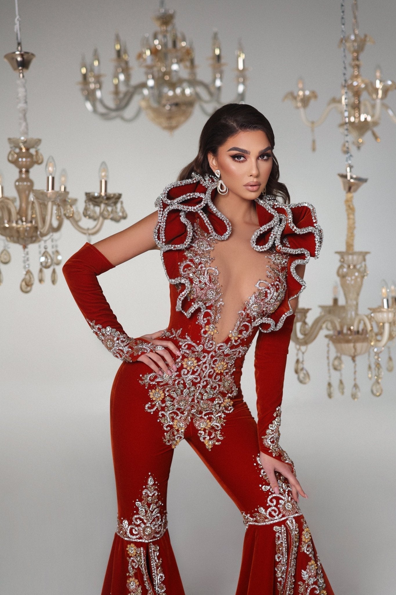 Radiance Red Jumpsuit with Silver Details - BLINI