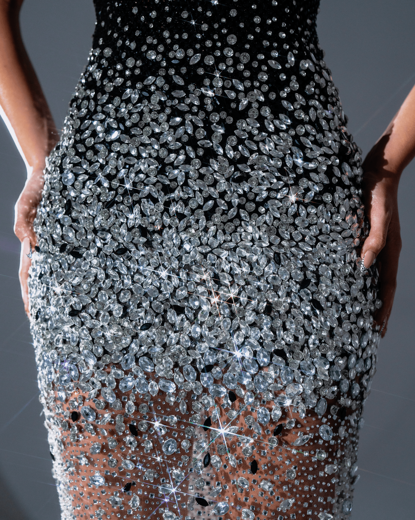 Reuse Black and Silver Long Sleeveless Gown with Crystals and Cape - BLINI