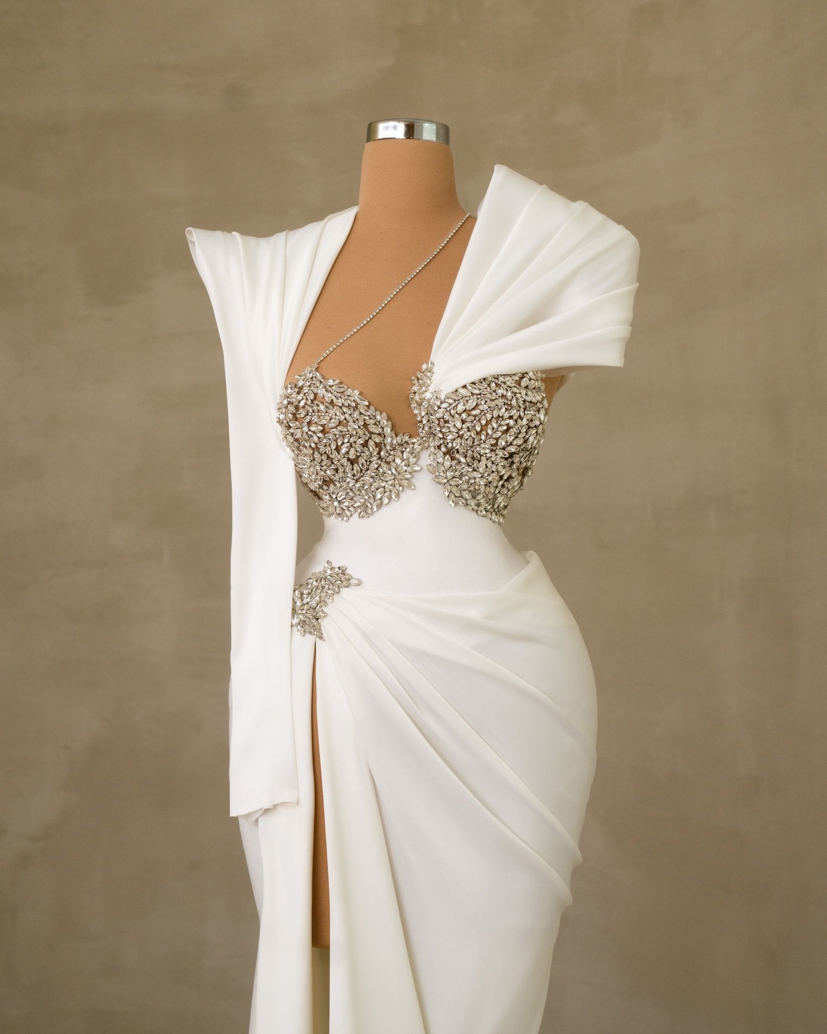 Riole One Shoulder Bridal Dress Embellished with Stones - BLINI