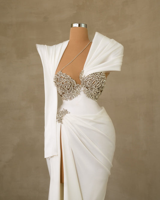 Riole One Shoulder Bridal Dress Embellished with Stones - BLINI