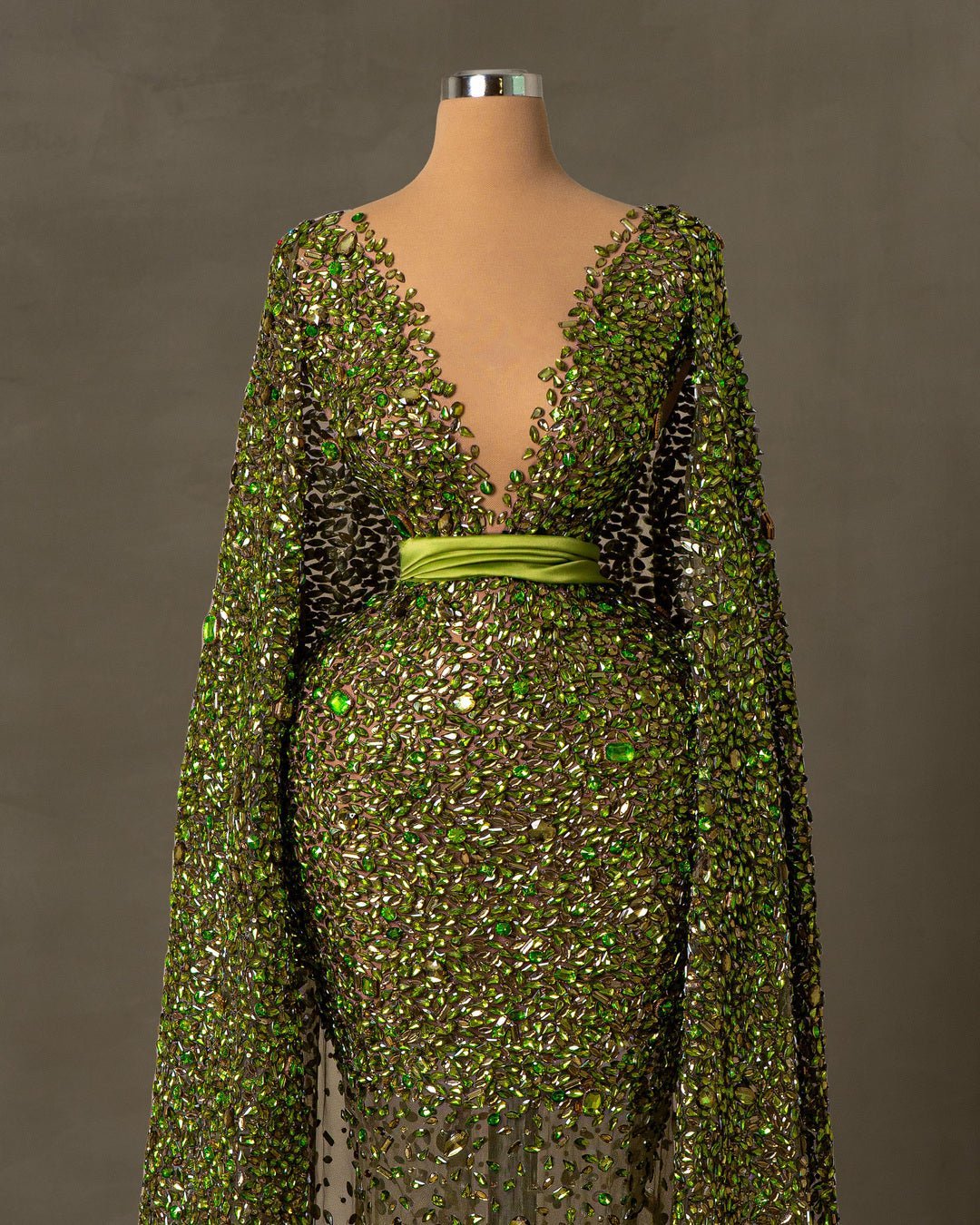 Rioss Green Dress Embellished with Stones - BLINI