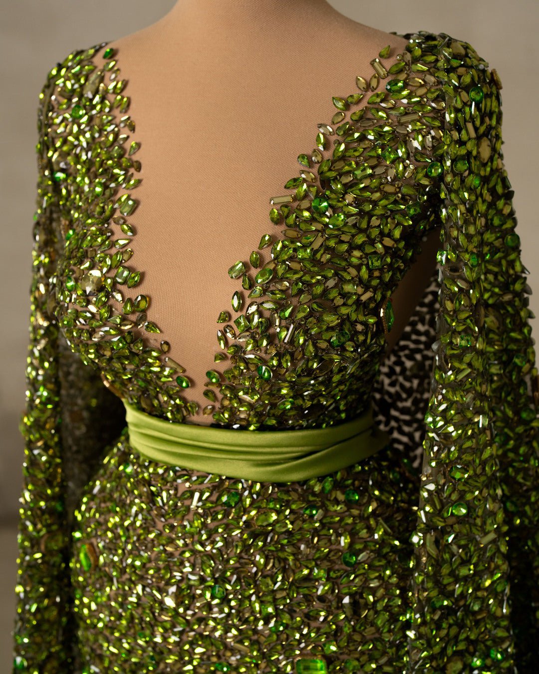Rioss Green Dress Embellished with Stones - BLINI