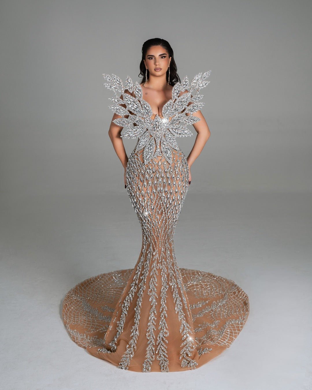 Roisee Long Dress with Leaf - Inspired Crystal Elegance - BLINI