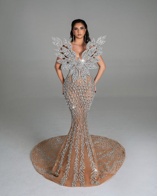 Roisee Long Dress with Leaf - Inspired Crystal Elegance - BLINI