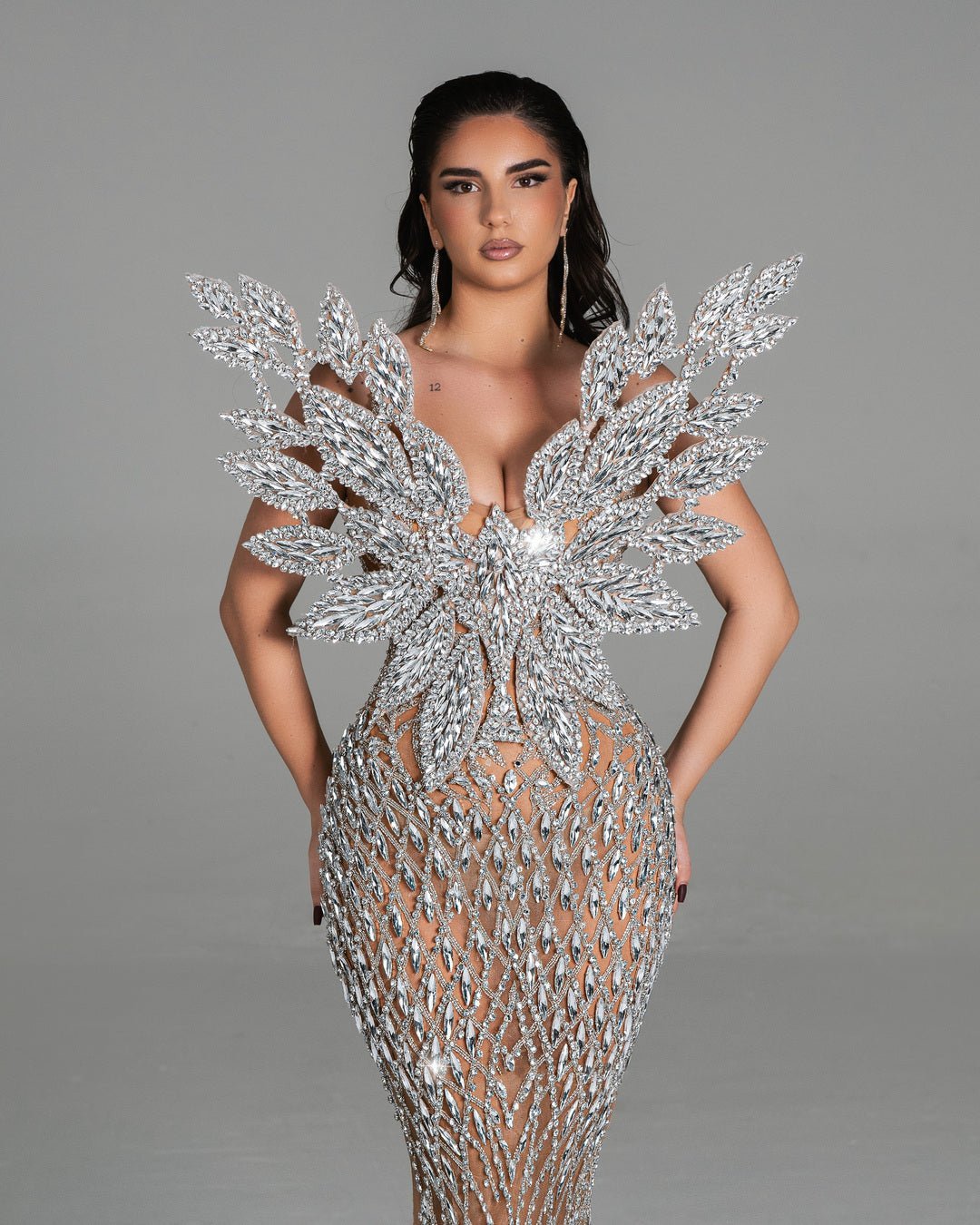 Roisee Long Dress with Leaf - Inspired Crystal Elegance - BLINI