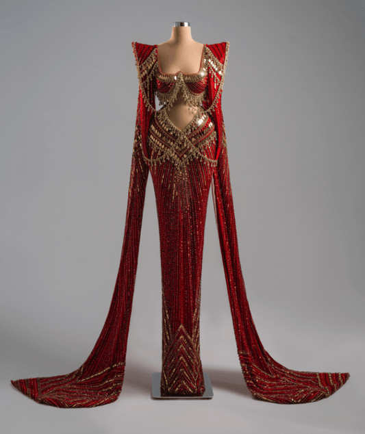 Rosalia Red Long Dress With Luxury Red Fabric - BLINI