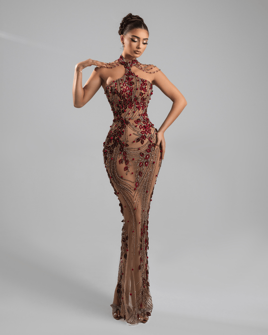 Rosea Long Dress with Side Cape - BLINI