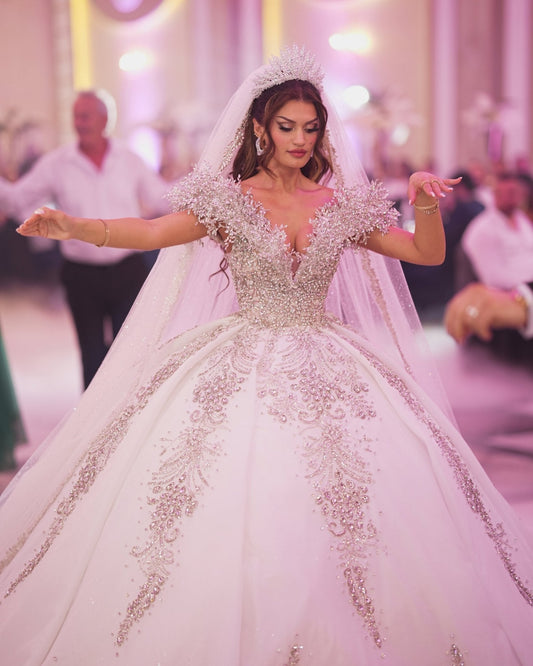 Royal Off Shoulder Bridal Dress Embellished with Crystals - BLINI