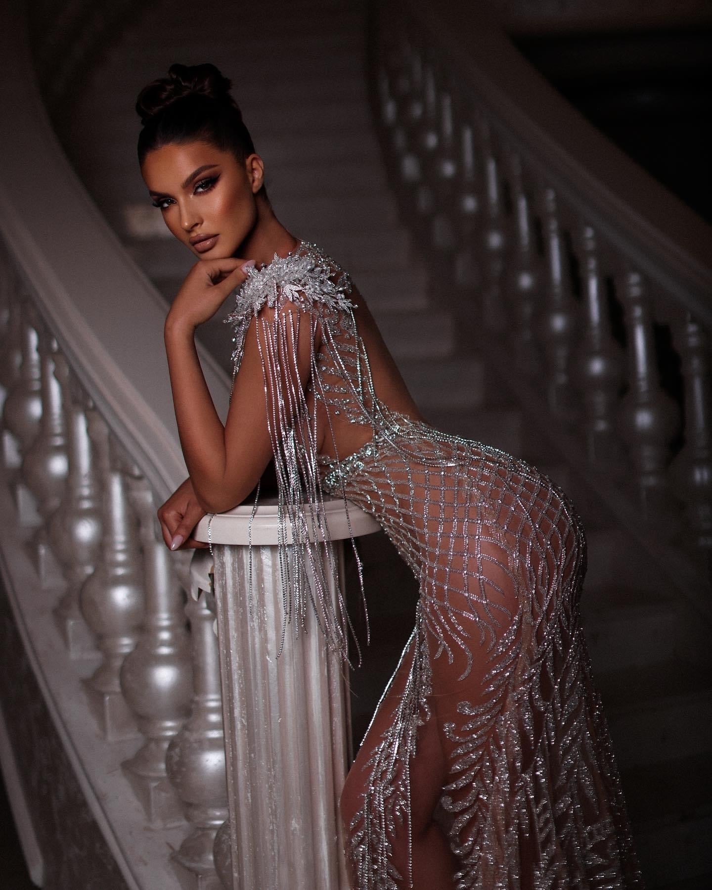 Rozana Silver Dress with Tassels and Majestic Tail - BLINI