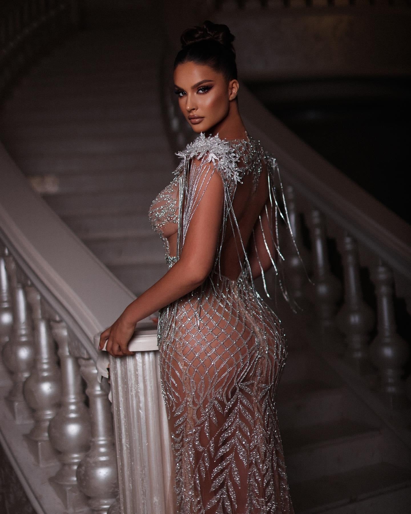 Rozana Silver Dress with Tassels and Majestic Tail - BLINI