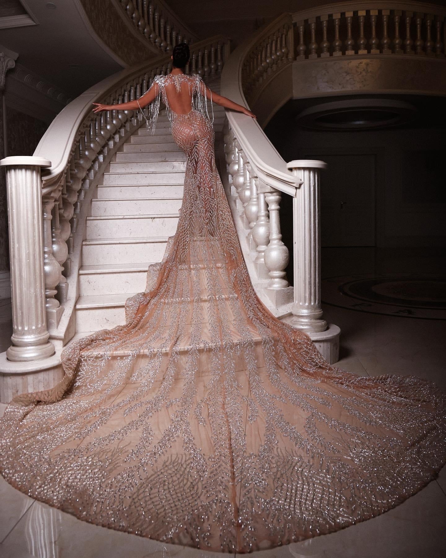 Rozana Silver Dress with Tassels and Majestic Tail - BLINI