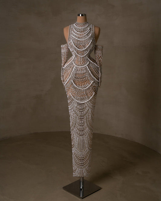 Rozaria Bridal Dress Embellished with Pearls and Stones - BLINI