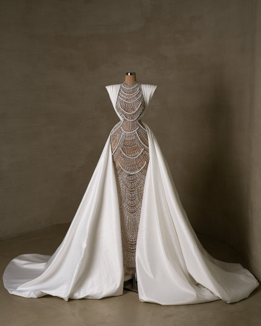 Rozette Bridal Dress Embellished with Pearls and Stones - BLINI