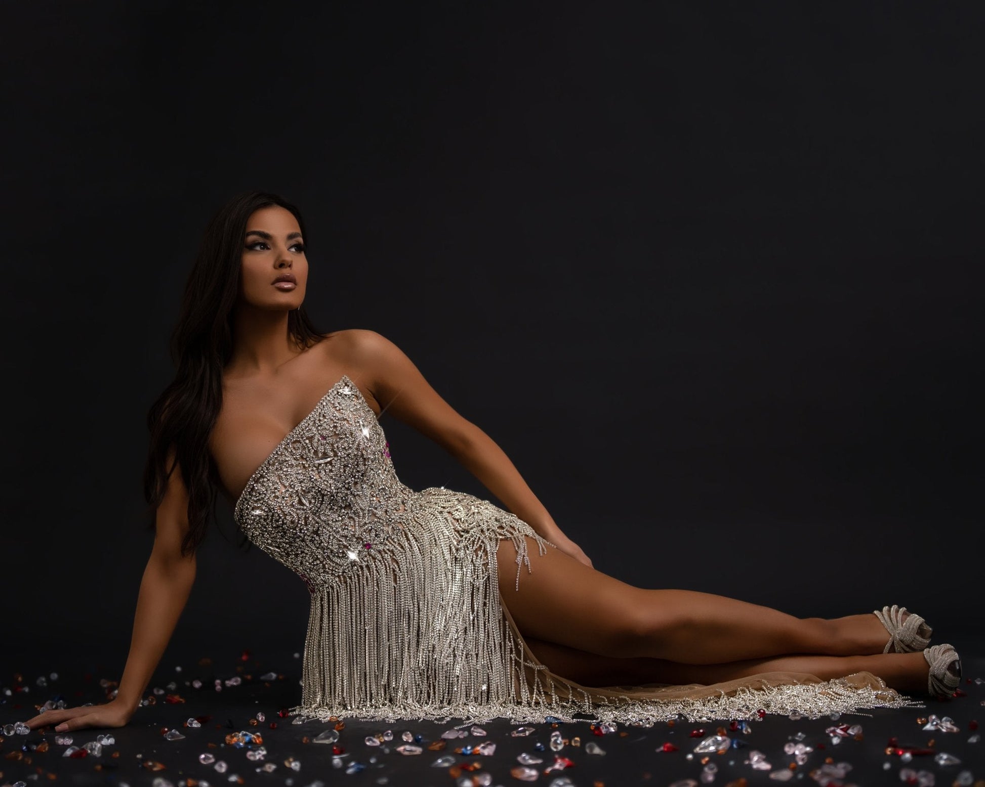 Rózsa Silver Tassels Dress with Stones - BLINI