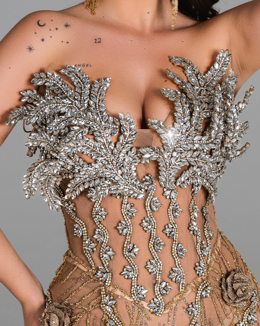 Sahara Nude Dress with Floral And Leaves Design - BLINI