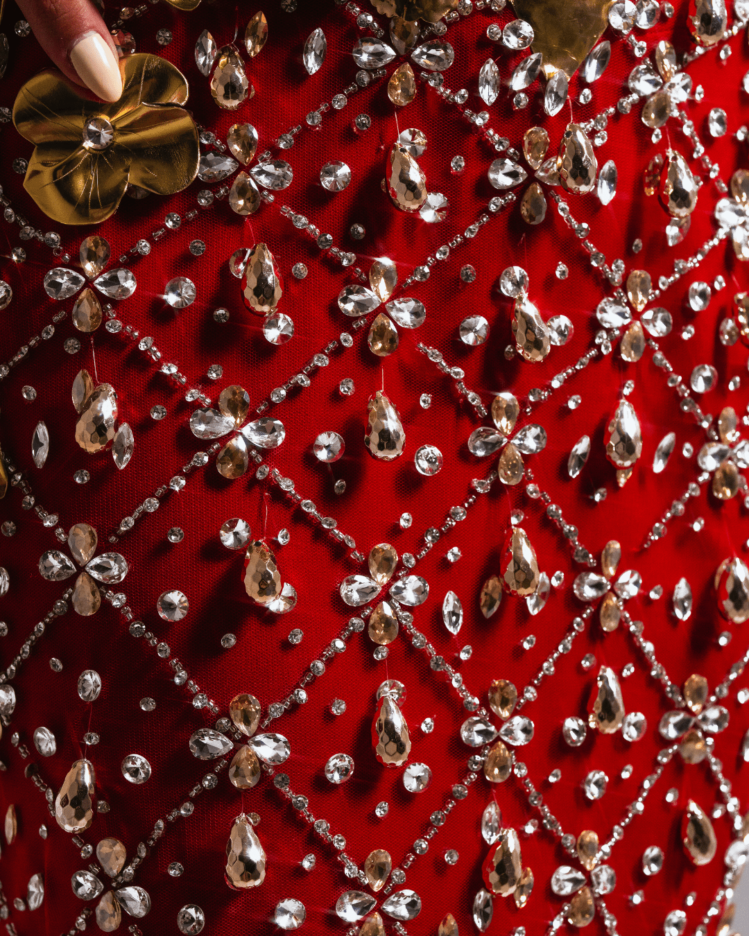 Senya Red Sleeveless Dress with Crystals and Flowers - BLINI