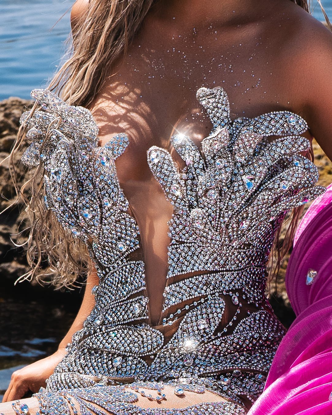 Seraphína Silver Dress with Pink Organdy Cape - BLINI