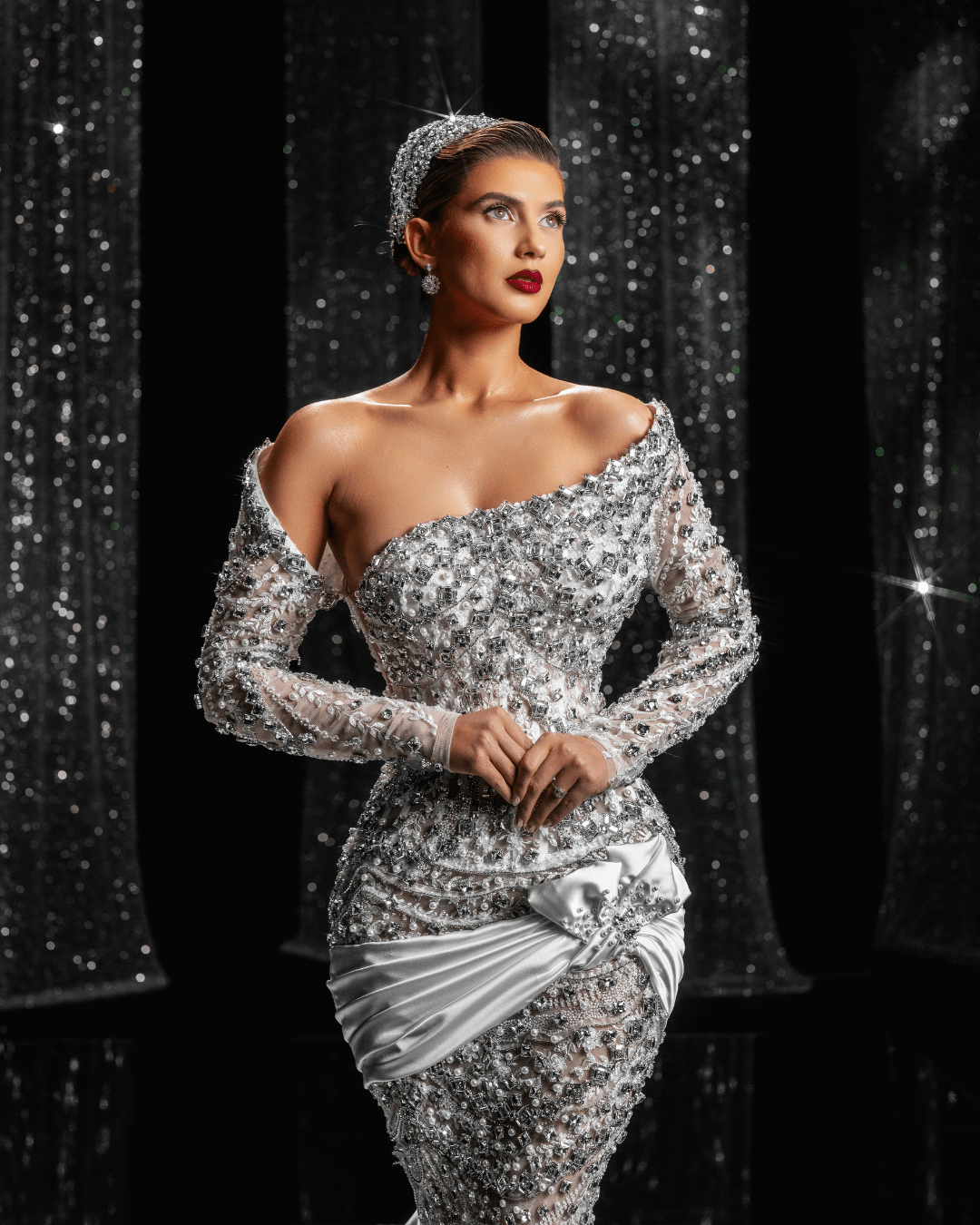 Silueta Bridal Dress with Pearls and Long Sleeves - BLINI