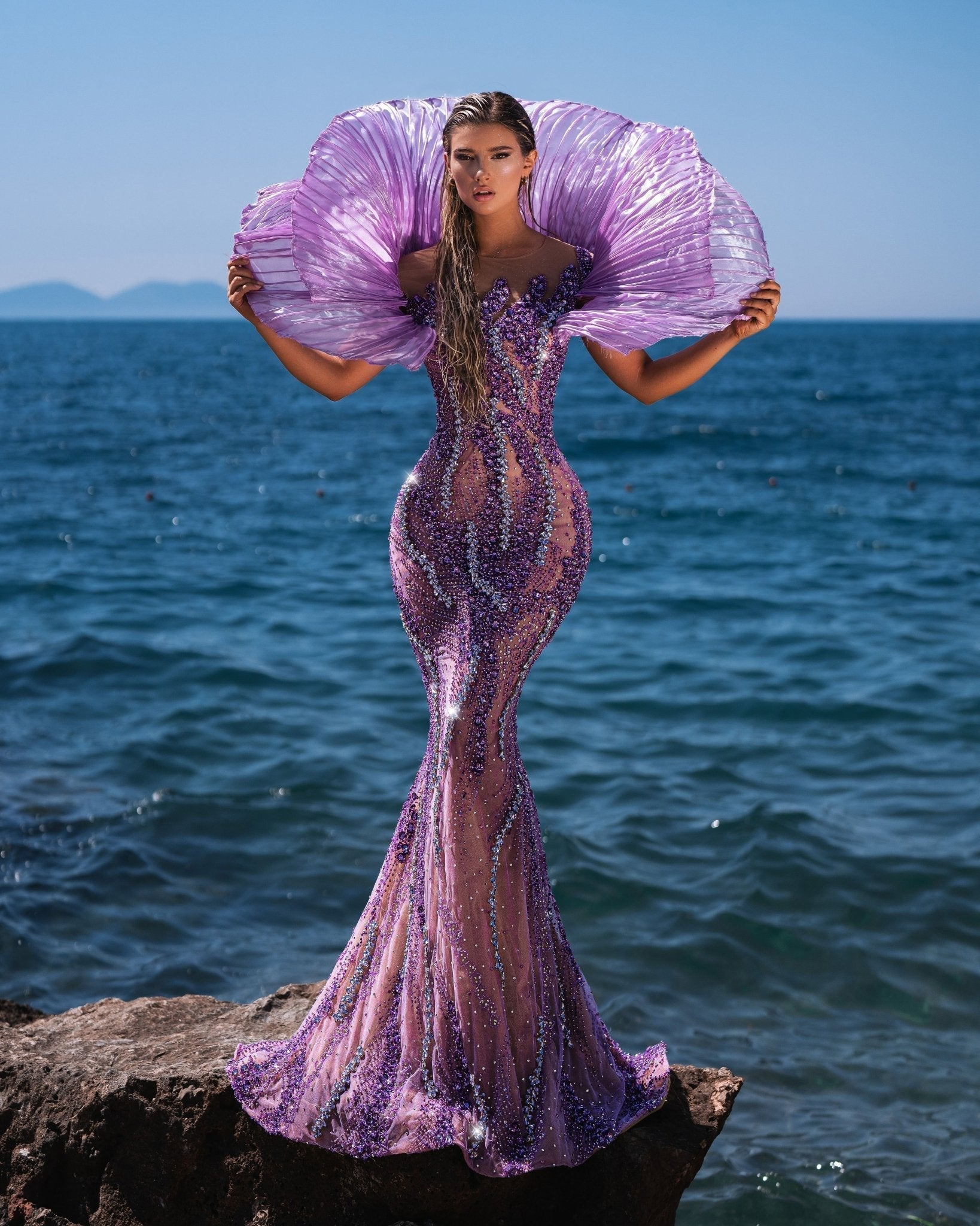 Siréna Purple Dress with Organdy Shoulder Details - BLINI