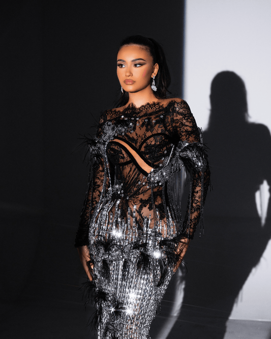 Sonya Black and Silver Long Dress with Crystals - BLINI